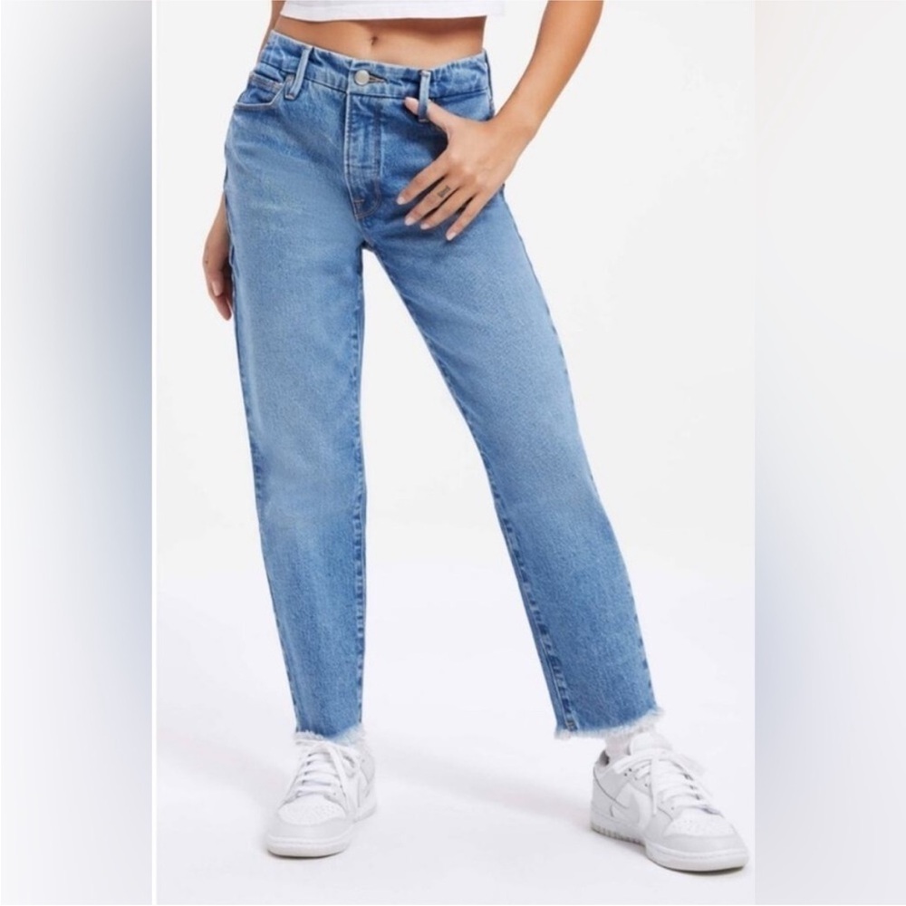 Good American Good Girlfriend Straight Leg Jeans Frayed Size 0/25